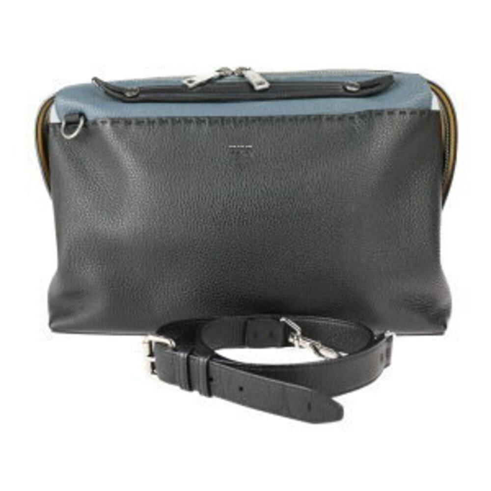 FENDI By the Way Selleria Business Bag Leather Black Blue Yellow Shoulder